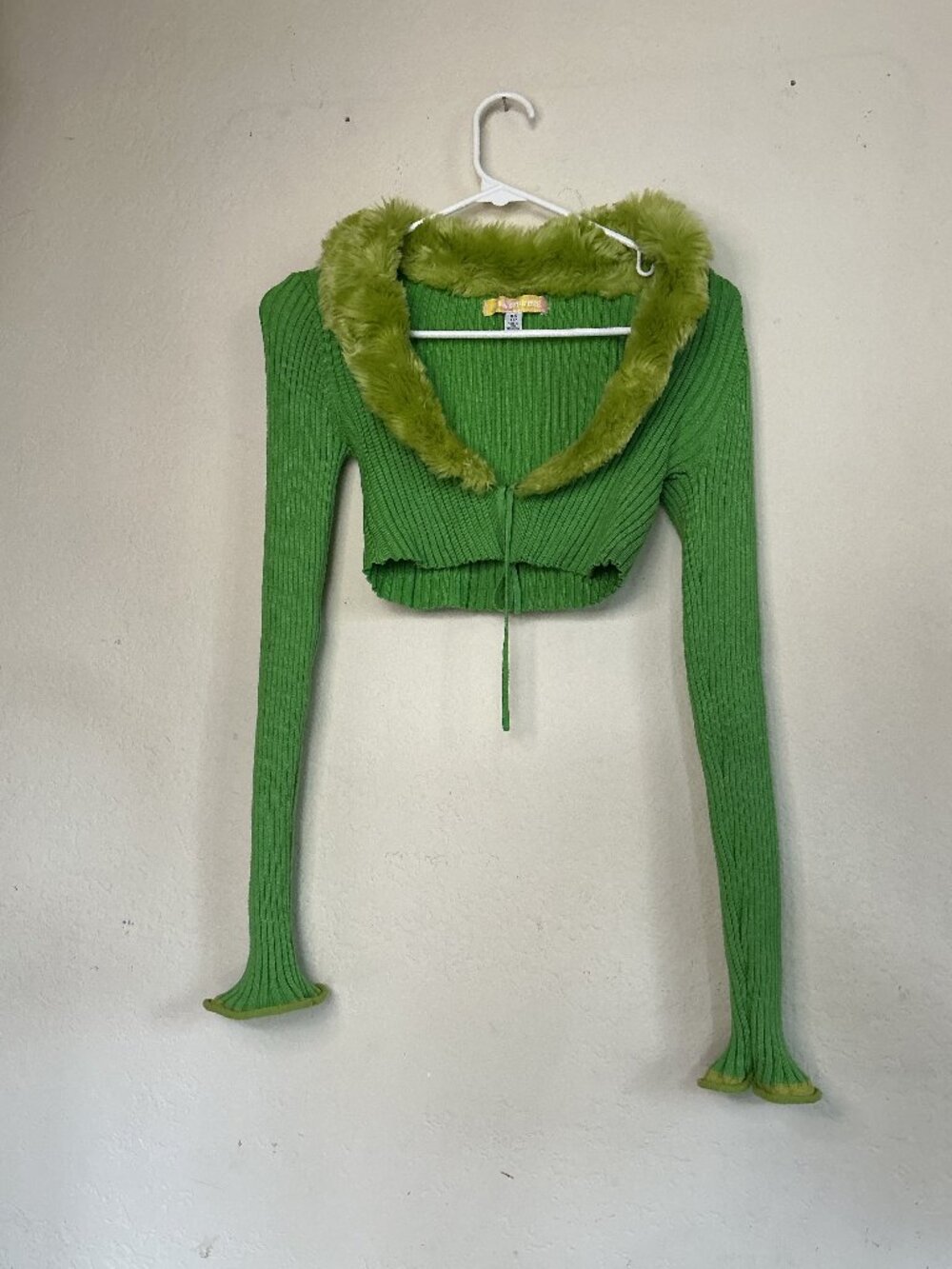 Urban Outfitters Izzy Faux Fur Cropped Cardigan - Women Size XS Lime/Green
